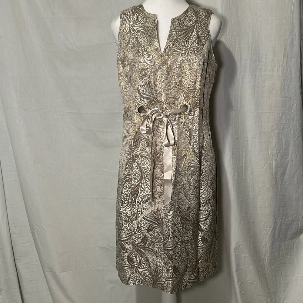 women's cream / champagne & metallic gold Dressbarn Collection sleeveless dress